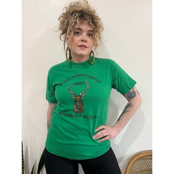 Vintage 80s 90s Single Stitch Funny Deer RMEF Tee - Picture 1 of 10